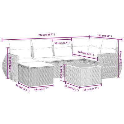 vidaXL Set sofás de jardín 7 piezas y cojines ratán sintético beige