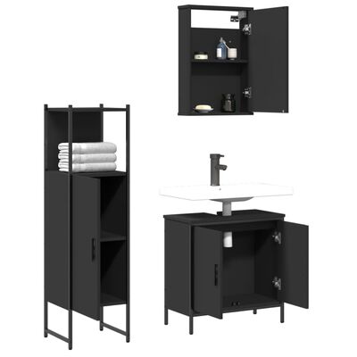 vidaXL Juego de muebles de baño 3 pzas madera contrachapada negro