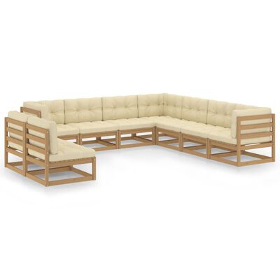 vidaXL Set de muebles de jardín 9 pzs cojines madera pino marrón miel