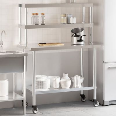 vidaXL Mesa de trabajo para cocina con estante acero inox 110x55x150cm