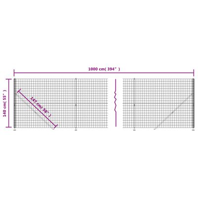 vidaXL Cerca de alambre con brida gris antracita 1,4x10 m