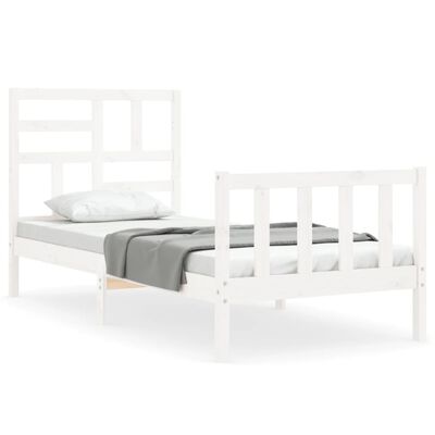 vidaXL Estructura de cama con cabecero madera maciza blanco