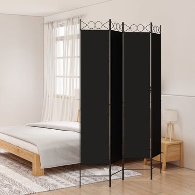 vidaXL Biombo divisor de 4 paneles de tela negro 160x220 cm