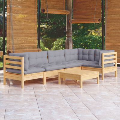 vidaXL Juego de muebles de jardín 6 pzas y cojines madera pino gris