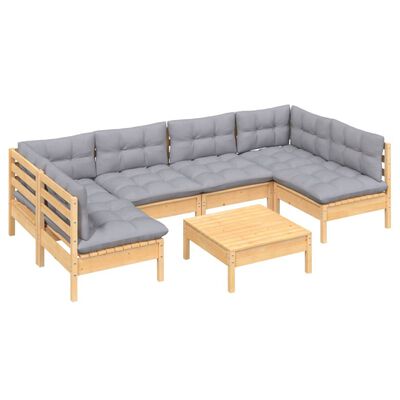 vidaXL Juego de muebles de jardín 7 pzas y cojines madera maciza pino