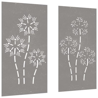 vidaXL Adorno pared jardín 2 uds acero corten diseño flores 105x55 cm