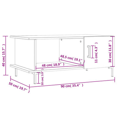 vidaXL Mesa de centro madera contrachapada blanco brillo 90x50x40 cm