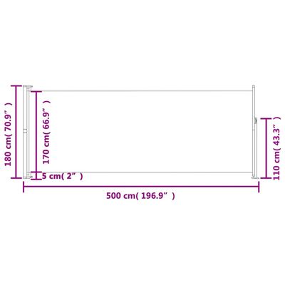 vidaXL Toldo lateral retráctil de jardín rojo 180x500 cm