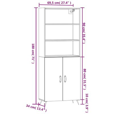 vidaXL Aparador alto madera contrachapada gris hormigón 69,5x34x180 cm