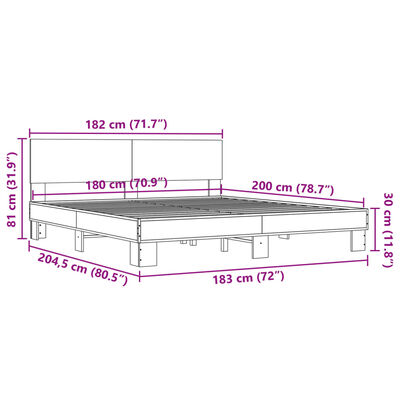 vidaXL Estructura cama madera ingeniería metal roble Sonoma 180x200 cm