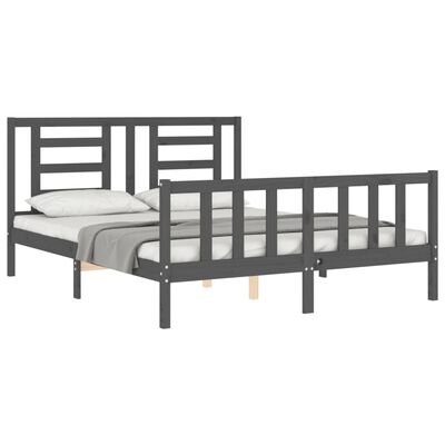 vidaXL Estructura de cama matrimonio con cabecero madera maciza gris