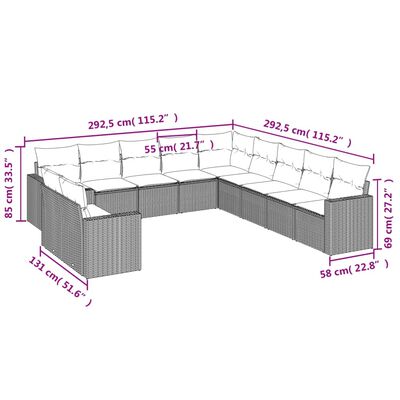 vidaXL Set de sofás de jardín 11 pzas y cojines ratán sintético negro