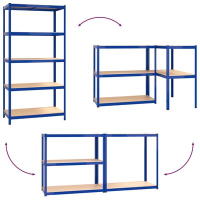 vidaXL Estantería 5 niveles 2 uds acero y madera contrachapada azul