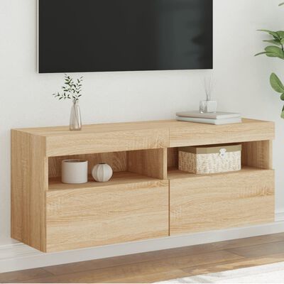 vidaXL Mueble de TV de pared con luces LED roble Sonoma 100x30x40 cm