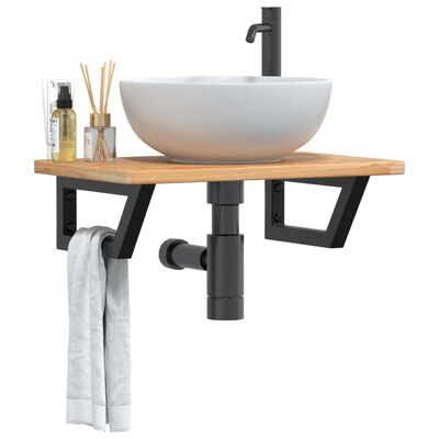 vidaXL Estante de lavabo de pared de acero y madera maciza de roble