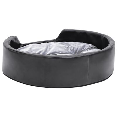 vidaXL Cama para perros felpa y cuero sintético negro gris 69x59x19 cm