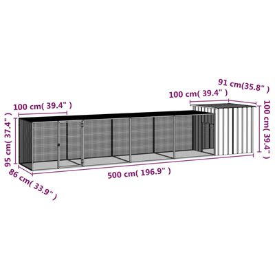 vidaXL Gallinero de acero galvanizado gris 500x91x100 cm