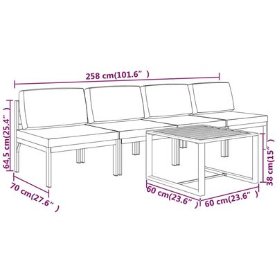 vidaXL Set muebles de jardín 5 pzas y cojines aluminio gris antracita