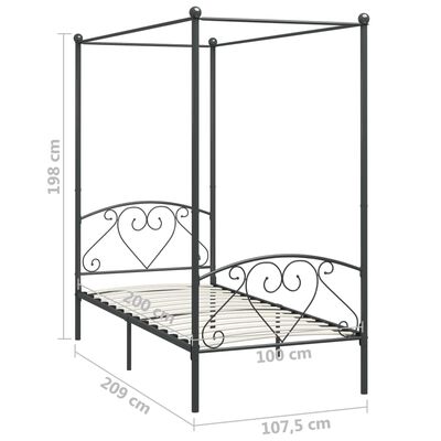 vidaXL Estructura cama con dosel sin colchón metal gris 100x200 cm