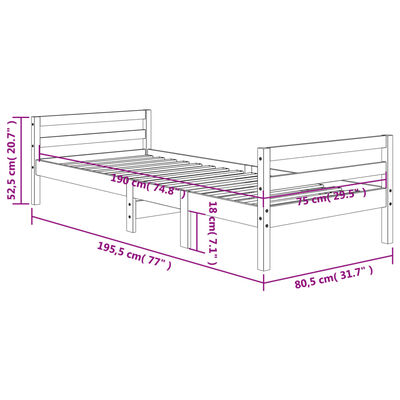 vidaXL Estructura de cama sin colchón madera maciza marrón 75x190 cm