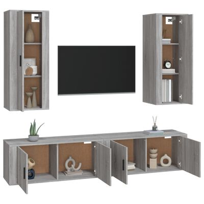 vidaXL Set de muebles para TV 4 pzas madera contrachapada gris Sonoma