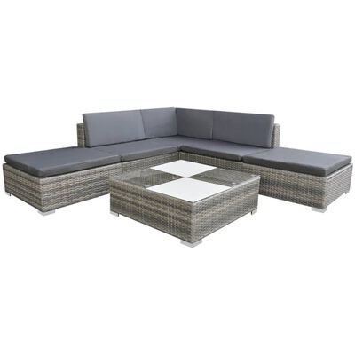 vidaXL Set de muebles de jardín 6 pzas y cojines ratán sintético gris