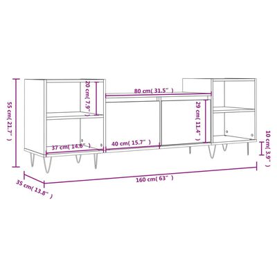 vidaXL Mueble para TV madera contrachapada gris Sonoma 160x35x55 cm