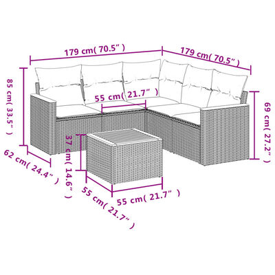 vidaXL Set de muebles de jardín 6 pzas y cojines ratán sintético gris