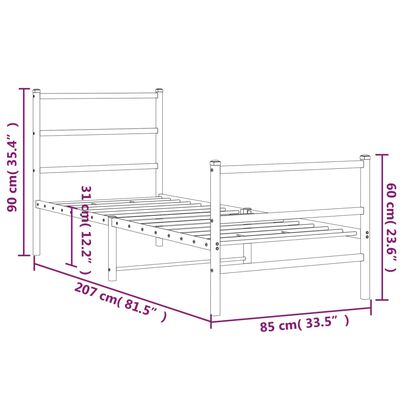 vidaXL Estructura de cama con cabecero y estribo metal negro 80x200 cm