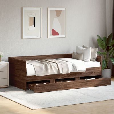 vidaXL Sofá cama con cajones sin colchón roble marrón 90x190 cm