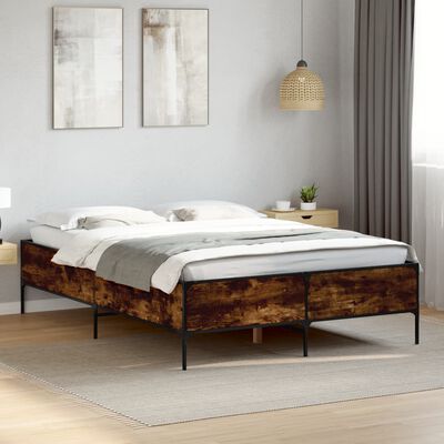 vidaXL Estructura cama madera ingeniería metal roble ahumado 140x190cm