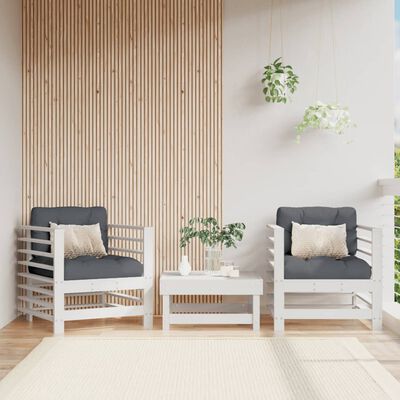 vidaXL Sillones de jardín con cojines 2 uds madera maciza pino blanco