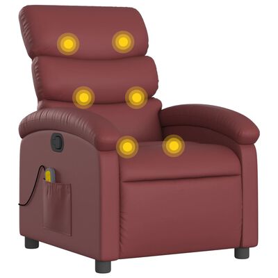 vidaXL Sillón de masaje reclinable cuero sintético rojo tinto