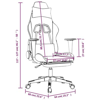 vidaXL Silla gaming de masaje con reposapiés tela negro y blanco