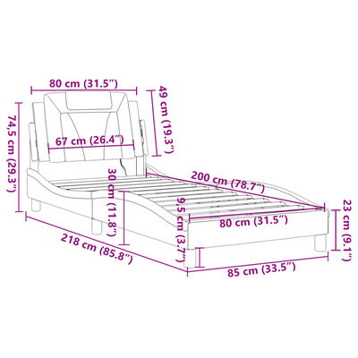 vidaXL Estructura cama con LED cuero sintético blanco negro 80x200 cm