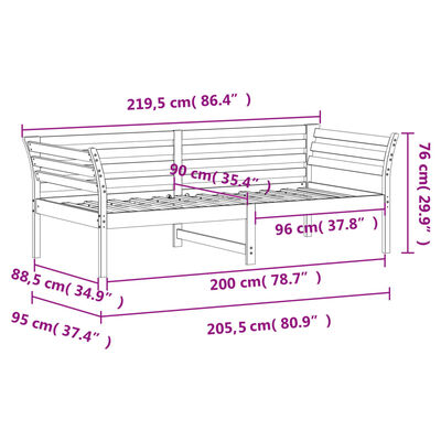 vidaXL Sofá cama sin colchón madera maciza pino marrón cera 90x200 cm