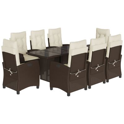 vidaXL Set comedor para jardín 9 pzas y cojines ratán sintético marrón