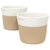 vidaXL Cestas de almacenaje 2 uds algodón beige y blanco Ø24x18 cm