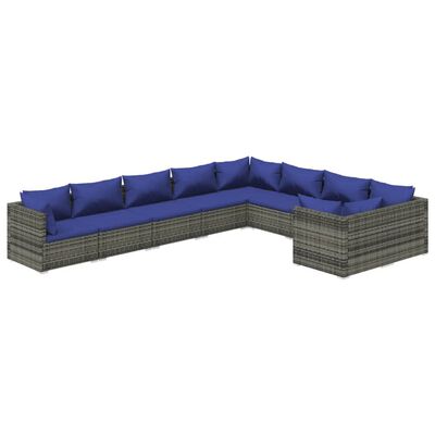 vidaXL Set de muebles de jardín 9 pzas y cojines ratán sintético gris