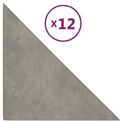 vidaXL Paneles de pared 12 uds terciopelo gris claro 30x30 cm 0,54 m²