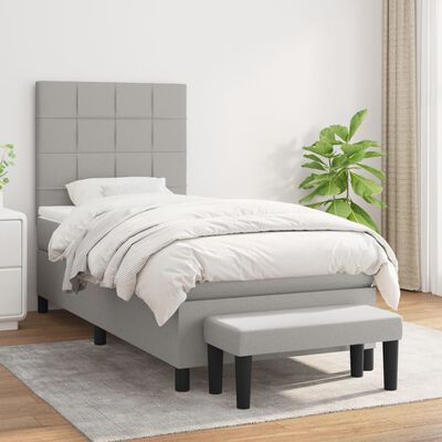 vidaXL Cama box spring con colchón tela gris claro 90x190 cm