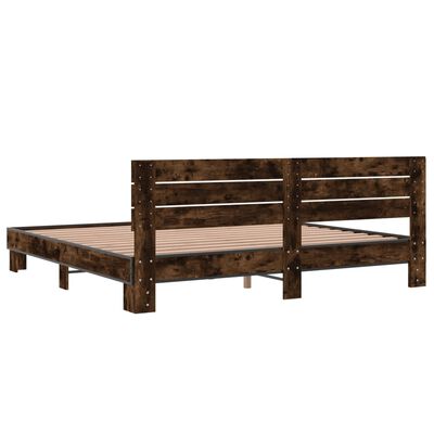 vidaXL Estructura cama madera ingeniería metal roble ahumado 180x200cm