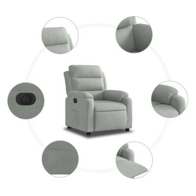 vidaXL Sillón reclinable eléctrico de terciopelo gris claro