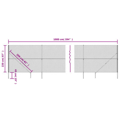 vidaXL Cerca de alambre con pinchos de anclaje plateado 2,2x10 m