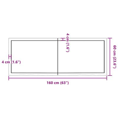 vidaXL Encimera de baño madera maciza sin tratar 160x60x(2-4) cm