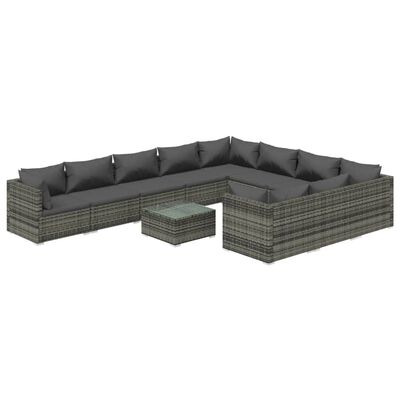 vidaXL Set de muebles de jardín 11 pzas y cojines ratán sintético gris