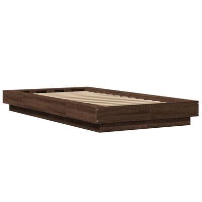 vidaXL Estructura cama con luces LED madera marrón roble 100x200 cm