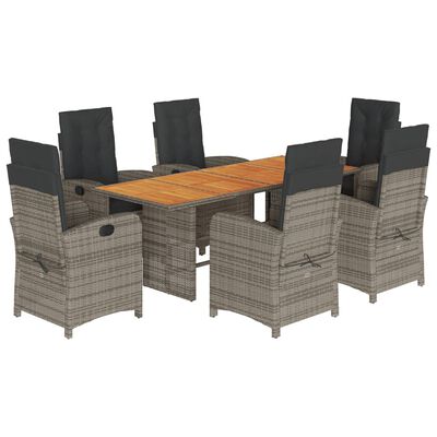 vidaXL Set comedor jardín 7 pzas y cojines ratán sintético gris