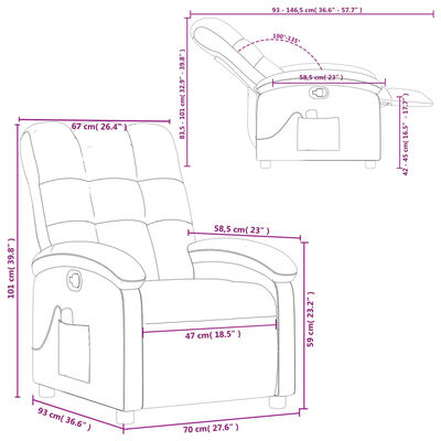 vidaXL Sillón reclinable con masaje de tela marrón