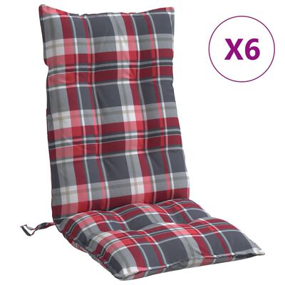 vidaXL Cojines para silla respaldo alto 6 uds tela Oxford cuadros rojo